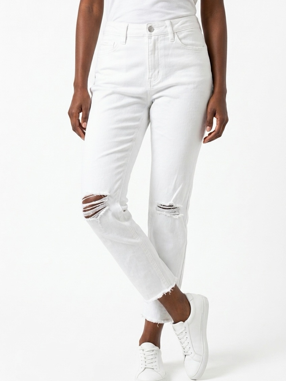 VERVET | High-Rise White Distressed Skinny Jeans Raw Hem Women’s Size 28 (6)
